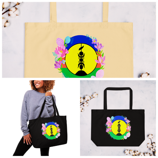 Grand tote bag bio  aux teintes emblématiques de la culture kanak.