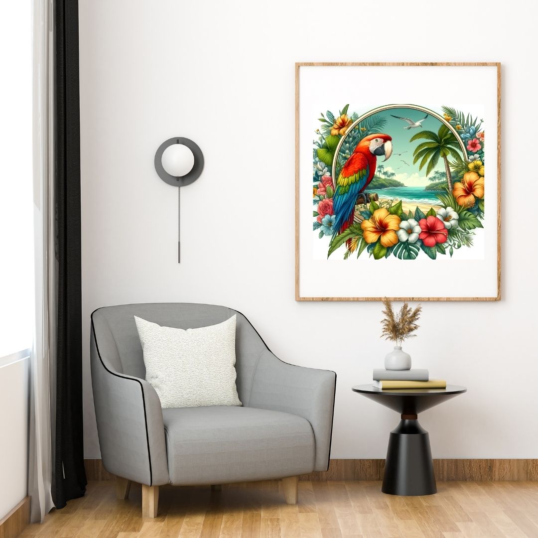 Pacifique : Pacifique – Perroquet dans un jardin tropical - Pacific Artwork, Printable Digital Download