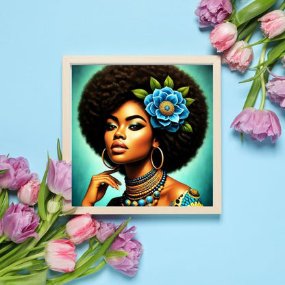 Caraïbes : Femme Afro , Vibrant Ebene Artwork, Printable Digital Download, Traditional Caribbean Design
