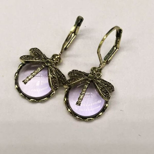 Boucles d'Oreilles Libellule en Pierre de Lune