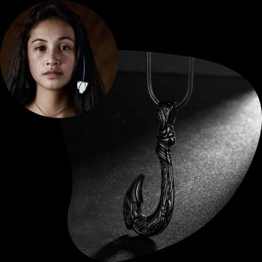 Collier Pendentif Maori Femmes , Maori OTEAROA Hei Matau Makau - Ensemble Collier et Bracelet Femmes - Nouvelle Zélande / Polynésie