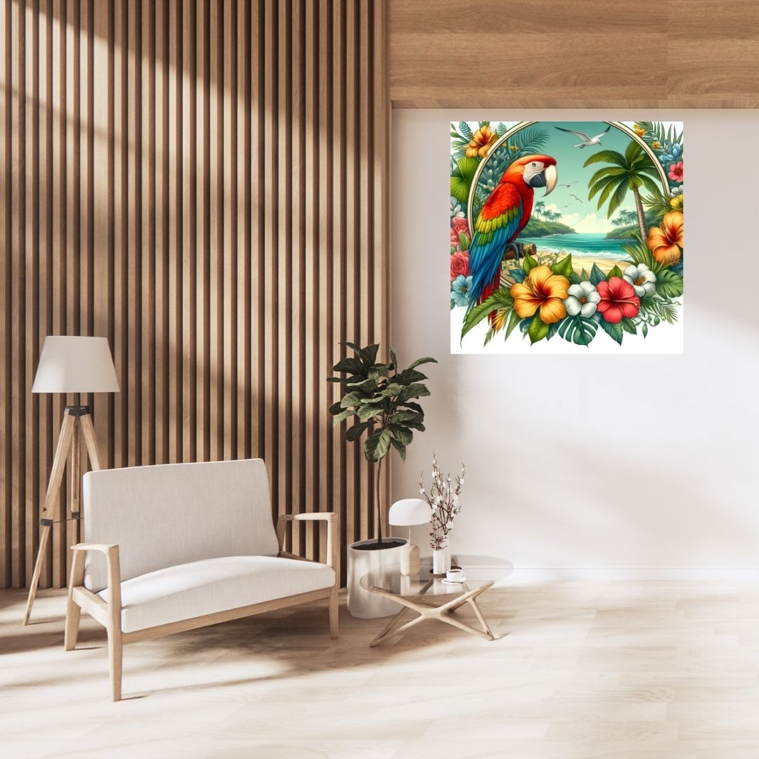 Pacifique : Pacifique – Perroquet dans un jardin tropical - Pacific Artwork, Printable Digital Download