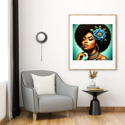 Caraïbes : Femme Afro , Vibrant Ebene Artwork, Printable Digital Download, Traditional Caribbean Design