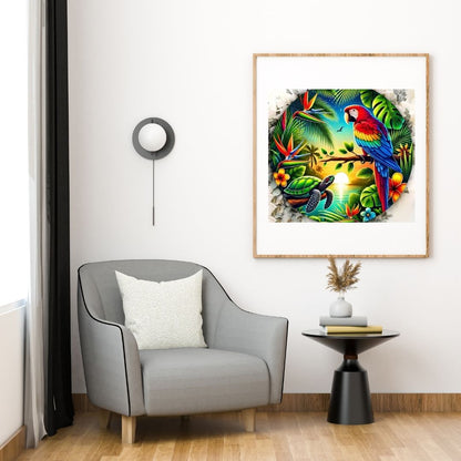 Pacifique :Perroquet dans un jardin tropical - Pacific Artwork, Printable Digital Download