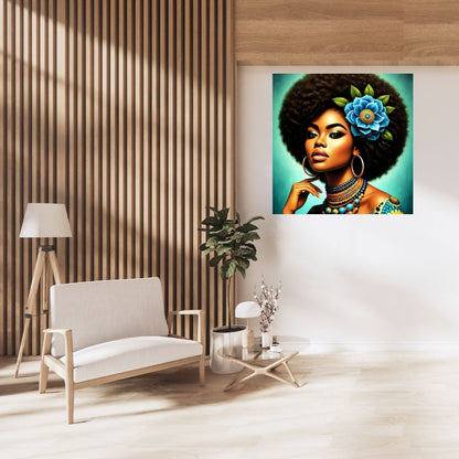 Caraïbes : Femme Afro , Vibrant Ebene Artwork, Printable Digital Download, Traditional Caribbean Design