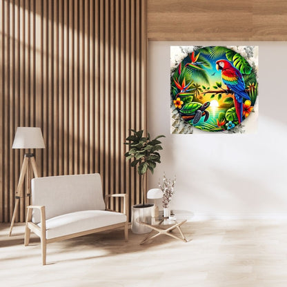 Pacifique :Perroquet dans un jardin tropical - Pacific Artwork, Printable Digital Download
