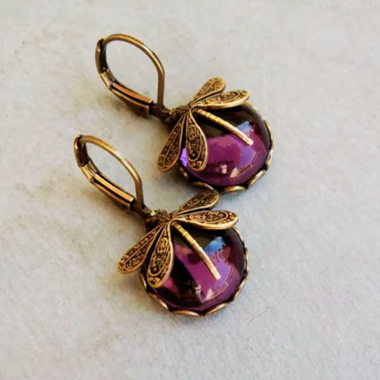 Boucles d'Oreilles Libellule en Pierre de Lune