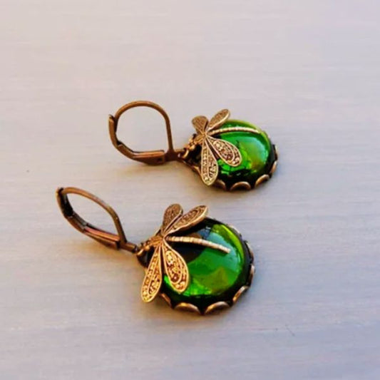Boucles d'Oreilles Libellule en Pierre de Lune