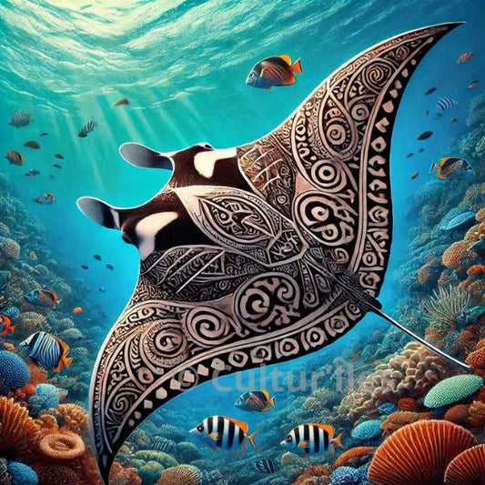 Raie Manta Maori  aux Motifs Tribaux Polynsésiens - Vibrant Maori Artwork - Printable Digital Download, Traditional New Zealand Maori Design - Art mural téléchargement électronique