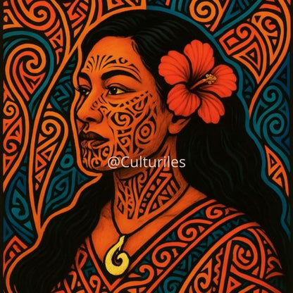Pacifique : Femme Maori , Vibrant Maori Artwork, Printable Digital Download, Traditional New Zealand Maori Design