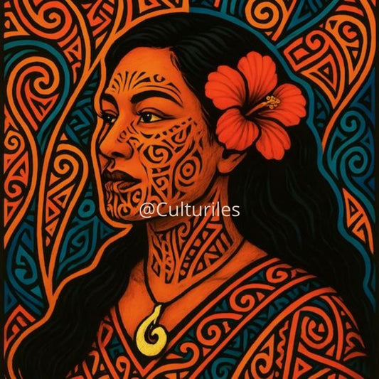 Pacifique : Femme Maori , Vibrant Maori Artwork, Printable Digital Download, Traditional New Zealand Maori Design