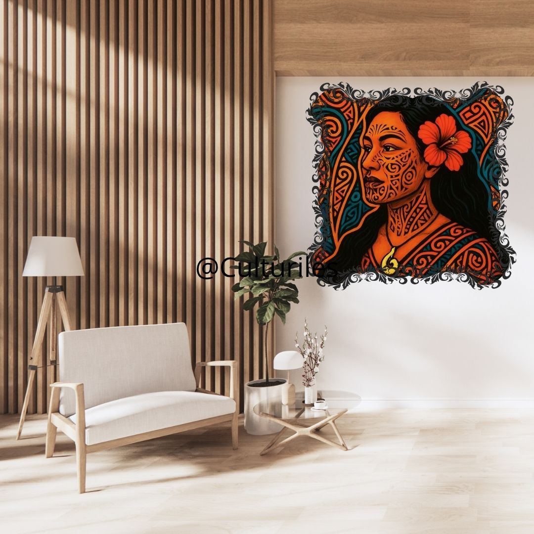 Pacifique : Femme Maori , Vibrant Maori Artwork, Printable Digital Download, Traditional New Zealand Maori Design