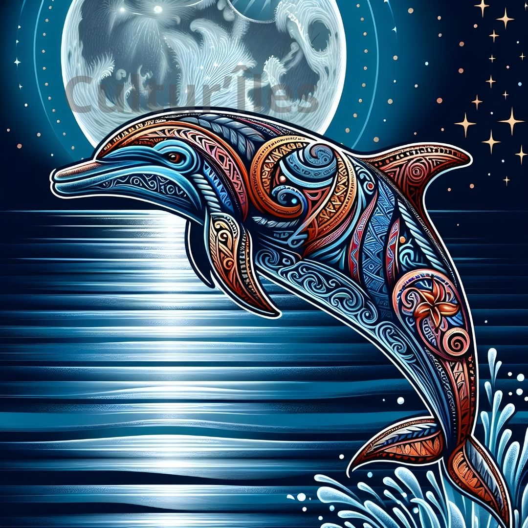 Dauphin Maori  aux Motifs Tribaux Polynsésiens - Vibrant Maori Artwork - Printable Digital Download, Traditional New Zealand Maori Design - Art mural téléchargement électronique