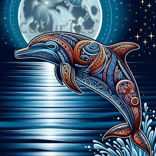 Dauphin Maori  aux Motifs Tribaux Polynsésiens - Vibrant Maori Artwork - Printable Digital Download, Traditional New Zealand Maori Design - Art mural téléchargement électronique