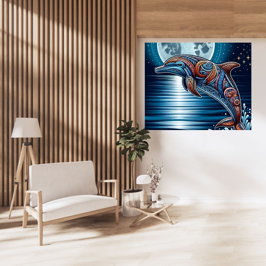Dauphin Maori  aux Motifs Tribaux Polynsésiens - Vibrant Maori Artwork - Printable Digital Download, Traditional New Zealand Maori Design - Art mural téléchargement électronique