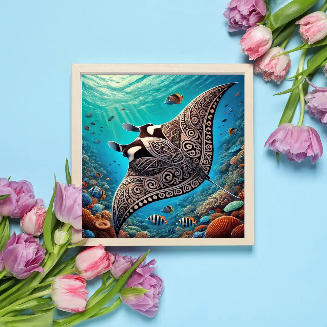 Raie Manta Maori  aux Motifs Tribaux Polynsésiens - Vibrant Maori Artwork - Printable Digital Download, Traditional New Zealand Maori Design - Art mural téléchargement électronique