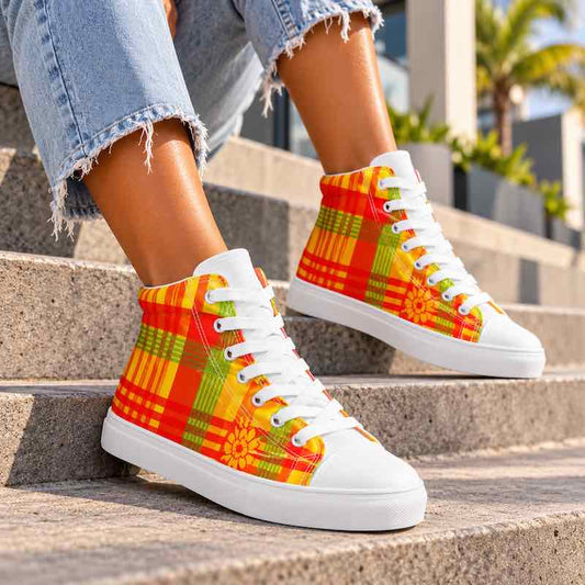 Baskets Hautes Madras en Toile pour Femme