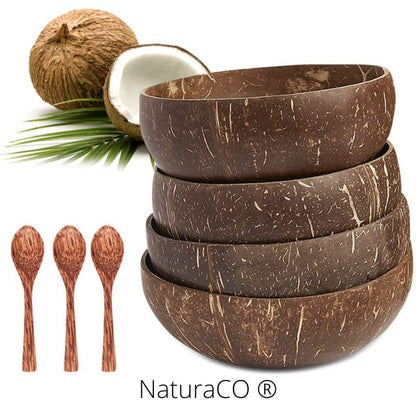 Bols de Noix de Coco et Cuillères en Bois  - Naturels et Ecologiques