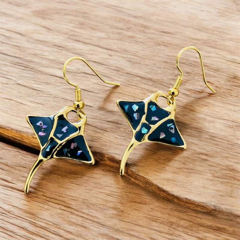 Boucles d'oreilles Polynésiennes - Raie Manta - Elégance Marine