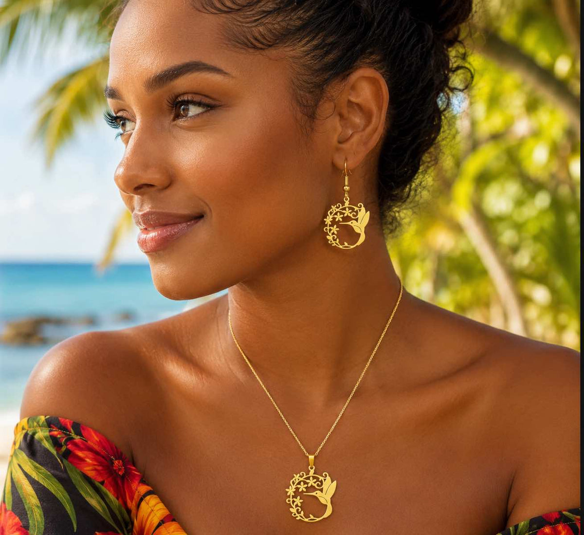 Parure Colibri Femme – Collier et Boucles d’Oreilles en Acier Inoxydable
