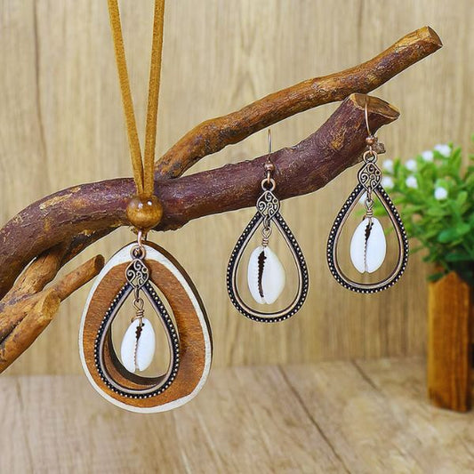 Parure Boucles d'Oreilles en Forme de Goutte d'Eau et Collier Pendentif