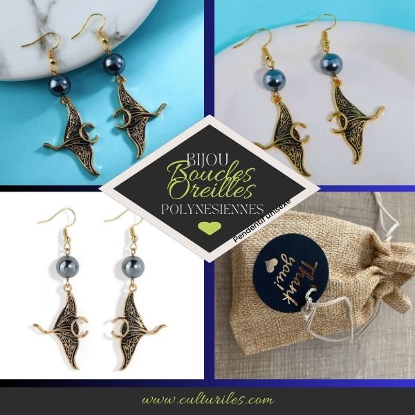 Boucles d'Oreilles Raie Manta Polynésiennes - Hina