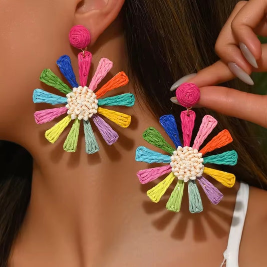 Boucles d’Oreilles Fleur en Raphia – Élégance Naturelle -  Fait Main (Copie)