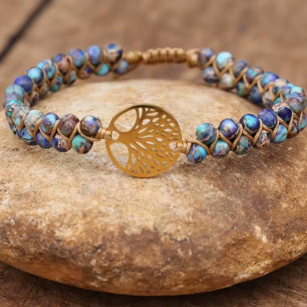 Bracelet Classique en Pierre Naturelle – Élégance Tressée et Arbre de Vie