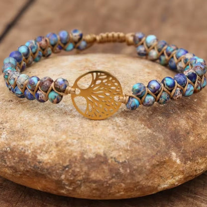 Bracelet Classique en Pierre Naturelle – Élégance Tressée et Arbre de Vie