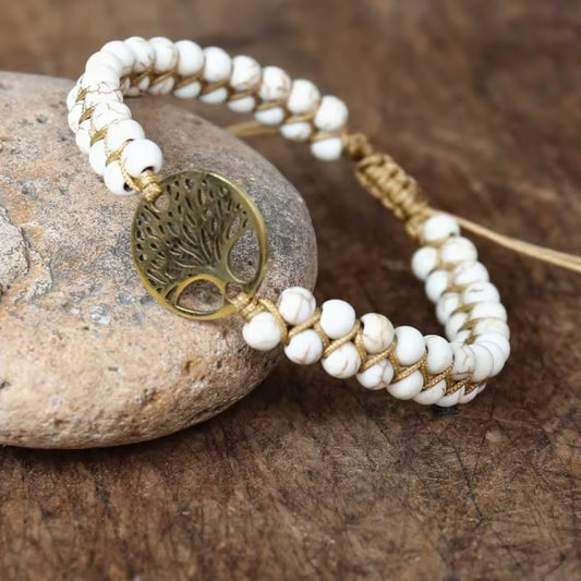 Bracelet Classique en Pierre Naturelle – Élégance Tressée et Arbre de Vie