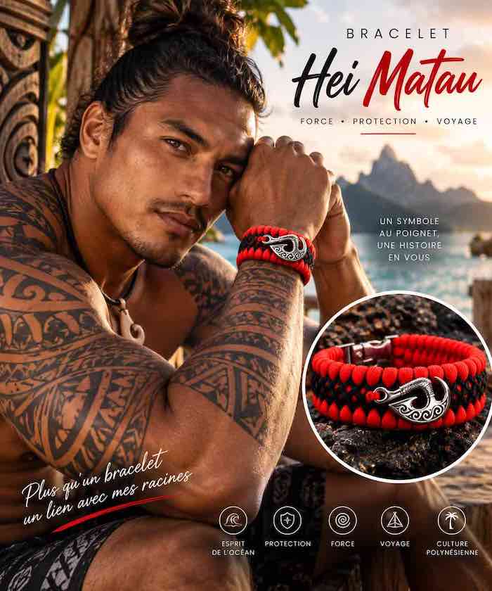 Bracelet Hei Matau Maori Rouge et noir – Bracelet Protecteur Inspiré de la Culture et de l’Artisanat Océanien