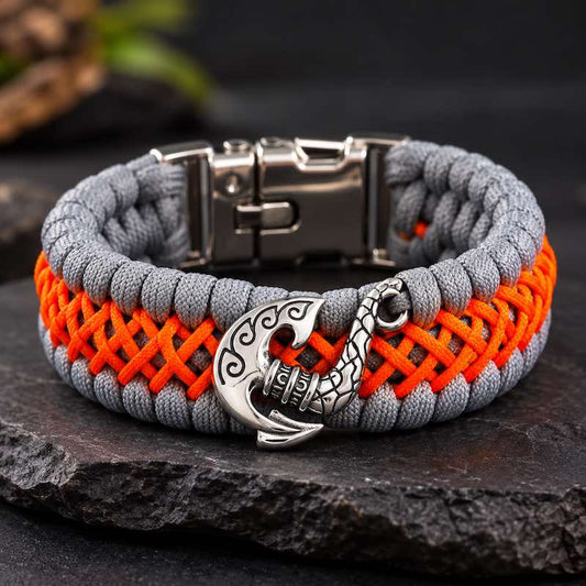 Bracelet Hei Matau Maori - Gris et Orange – Bracelet Protecteur Inspiré de la Culture et de l’Artisanat Océanien