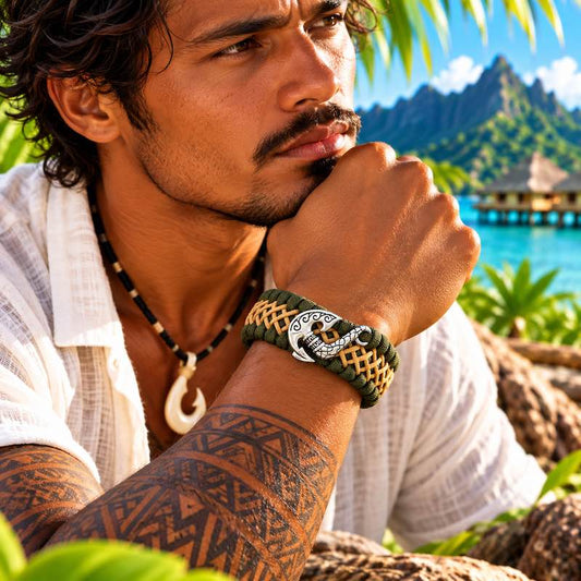 Bracelet Hei Matau Maori - Vert et Marron – Bracelet Protecteur Inspiré de la Culture et de l’Artisanat Océanien