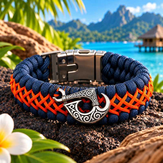Bracelet Hei Matau Maori Bleu et Orange – Bracelet Protecteur Inspiré de la Culture et de l’Artisanat Océanien