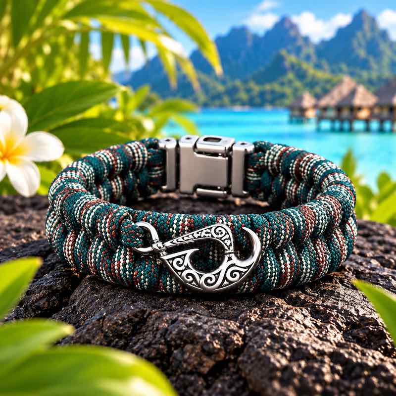 Bracelet Hei Matau Maori Vert et Blanc – Bracelet Protecteur Inspiré de la Culture et de l’Artisanat Océanien