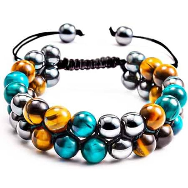 Bracelet en perles Œil de Tigre  Femmes  - Longueur ajustable 18 à 28 cm