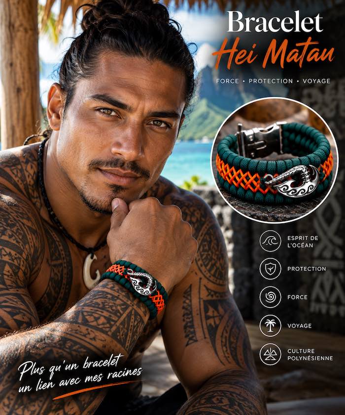 Bracelet Hei Matau Maori Orange et Vert – Bracelet Protecteur Inspiré de la Culture et de l’Artisanat Océanien