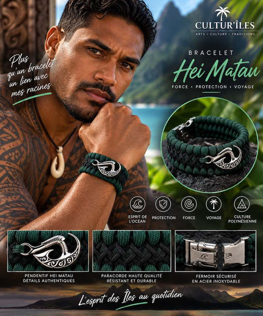 Bracelet Hei Matau Maori Vert et noir – Bracelet Protecteur Inspiré de l’Artisanat Océanien