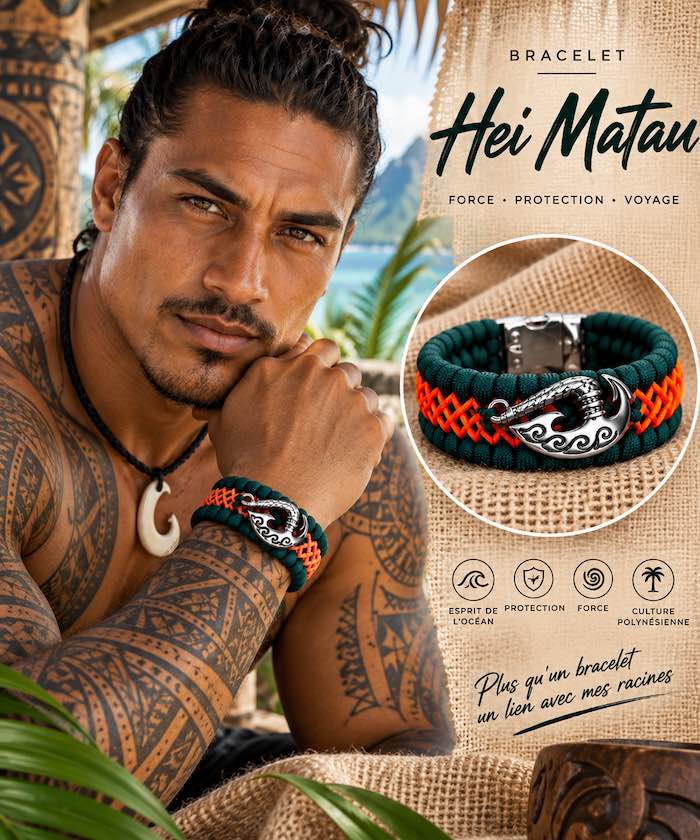 Bracelet Hei Matau Maori Orange et Vert – Bracelet Protecteur Inspiré de la Culture et de l’Artisanat Océanien