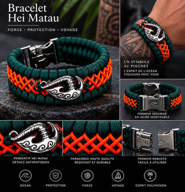 Bracelet Hei Matau Maori Orange et Vert – Bracelet Protecteur Inspiré de la Culture et de l’Artisanat Océanien
