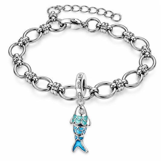Bracelet argenté Sohini – Poisson turquoise et bleu - Ile maurice