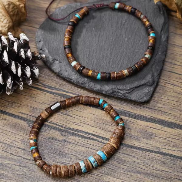 Bracelet Homme coquille Noix de Coco et Bois – Artisanat Authentique de Guadeloupe