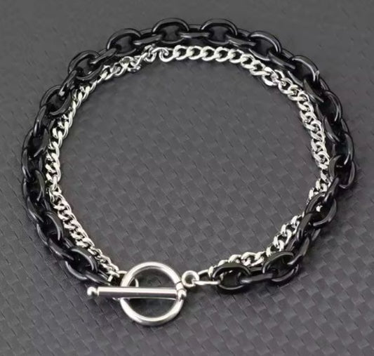 Bracelet Chaîne Cubaine en Acier Inoxydable pour Homme – Boucle OT – Double Couche