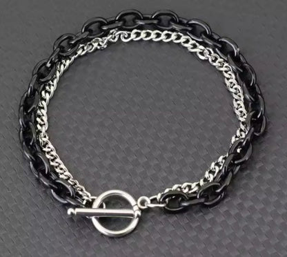 Bracelet Chaîne Cubaine en Acier Inoxydable pour Homme – Boucle OT – Double Couche