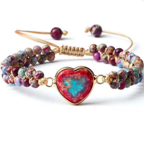 Bracelet Macramé avec Pierre  en Cœur – Élégance Tressée et Symbolique Féminine