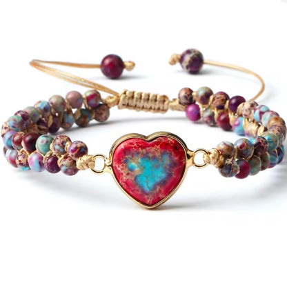 Bracelet Macramé avec Pierre  en Cœur – Élégance Tressée et Symbolique Féminine