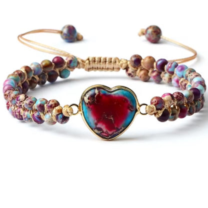 Bracelet Macramé avec Pierre  en Cœur – Élégance Tressée et Symbolique Féminine