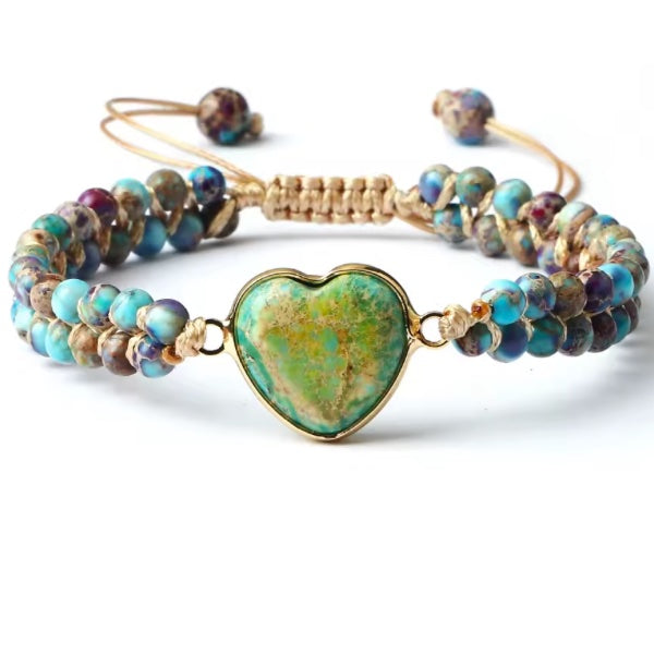 Bracelet Macramé avec Pierre  en Cœur – Élégance Tressée et Symbolique Féminine