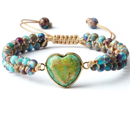 Bracelet Macramé avec Pierre  en Cœur – Élégance Tressée et Symbolique Féminine