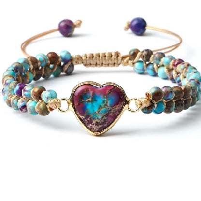 Bracelet Macramé avec Pierre  en Cœur – Élégance Tressée et Symbolique Féminine